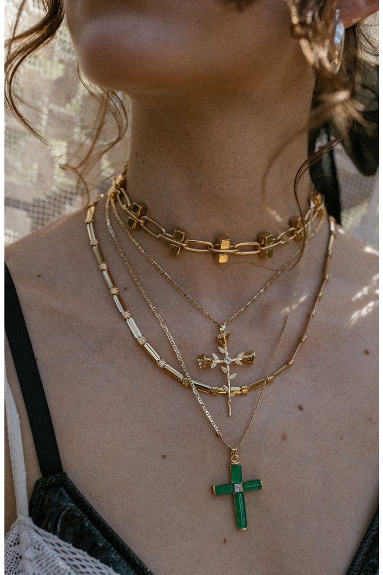 Giovanni Jade Cross Pendant Necklace, Alternate, color, GOLD