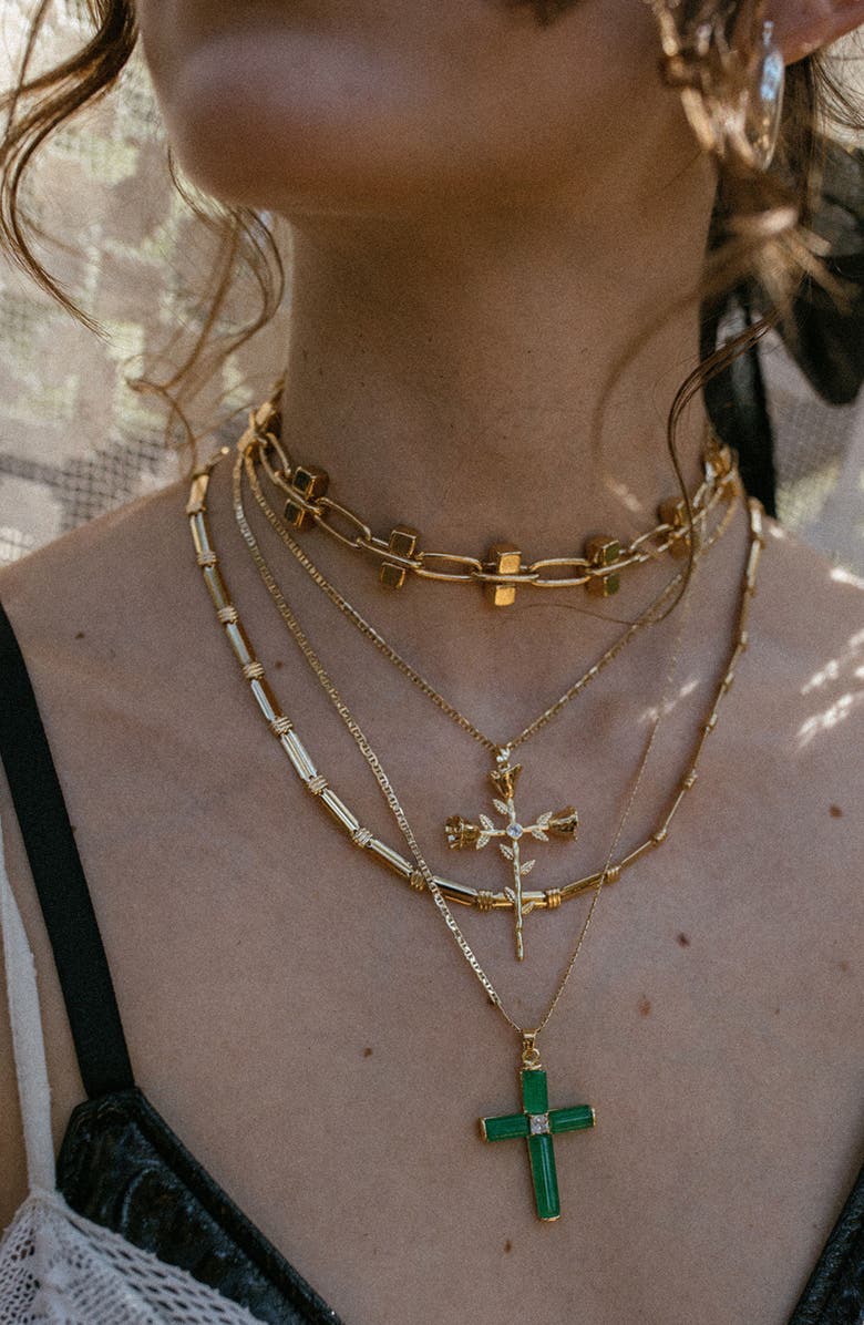 Child of Wild Giovanni Jade Cross Pendant Necklace, Alternate, color, Gold