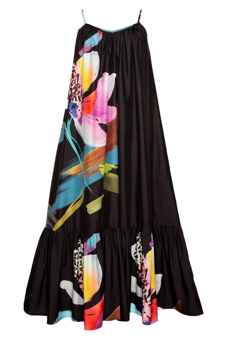 Floral Print Voluminous Maxi Dress, Alternate, color, BLACK MULTI