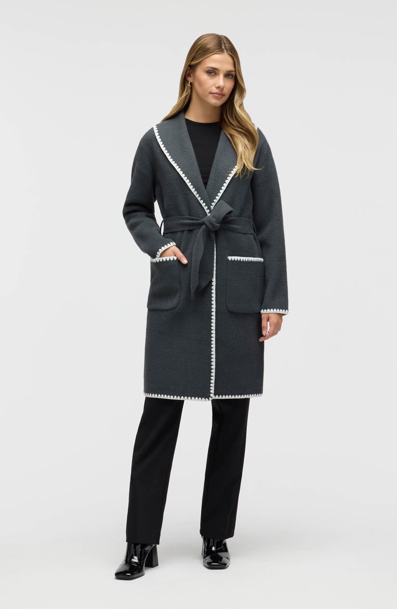 NVLT Belted Wrap Sweater Coat, Alternate, color, Charcoal Ivory