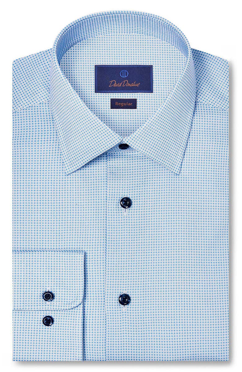 David Donahue Regular Fit Microprint Cotton Dress Shirt, Main, color, Blue