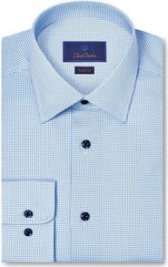 David Donahue Regular Fit Microprint Cotton Dress Shirt
