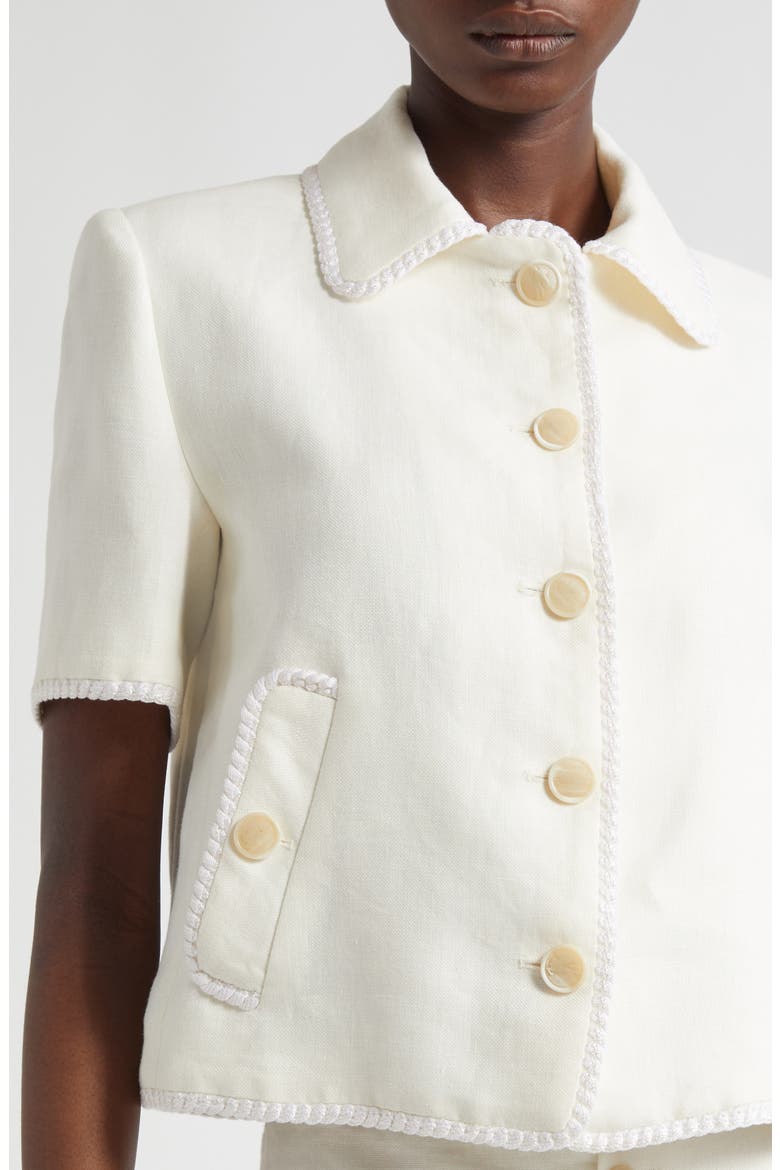 Short Sleeve Crop Linen Jacket, Alternate, color, BIANCO NATURALE