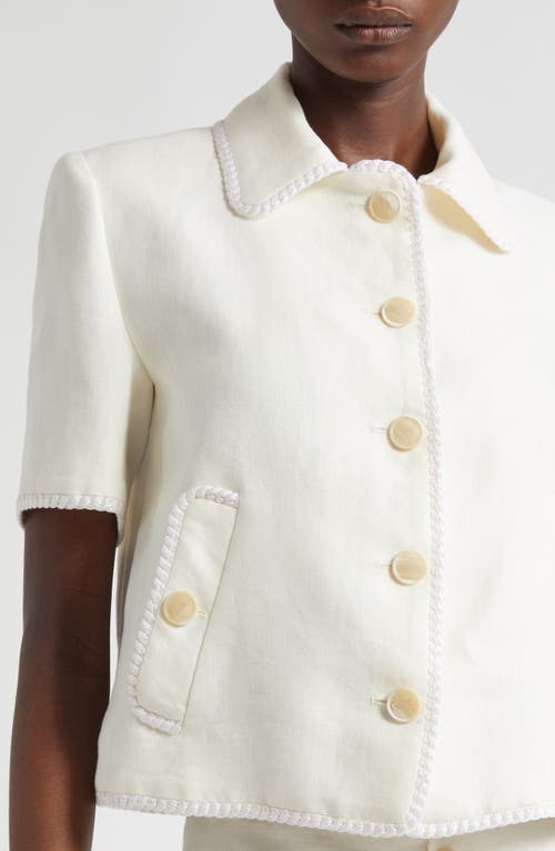 Etro Short-sleeved Cropped Linen Jacket With Pegaso Buttons In White