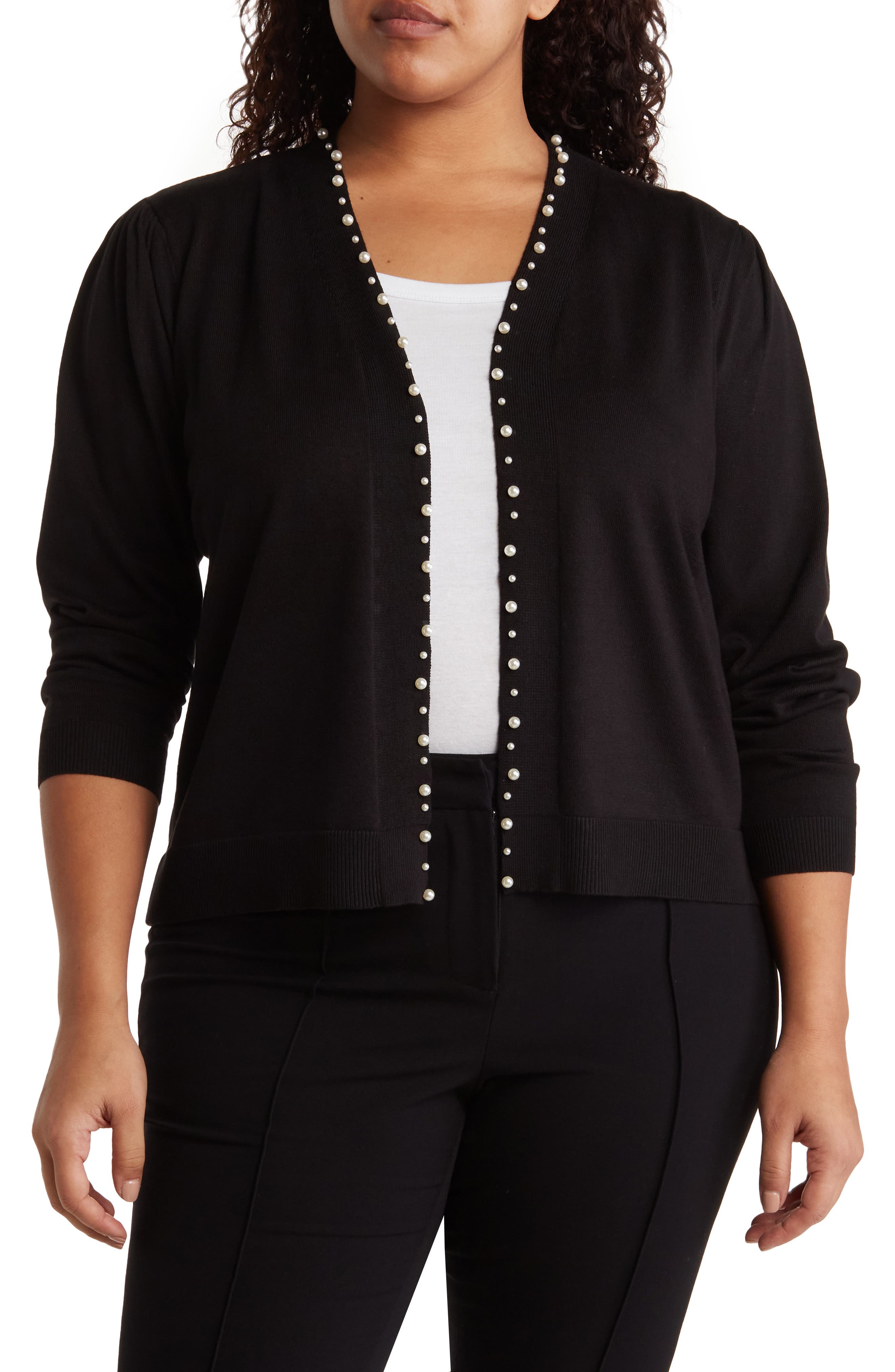 BY DESIGN Panther Pearly Beaded Open Front Cardigan