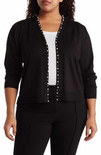 BY DESIGN Panther Pearly Beaded Open Front Cardigan