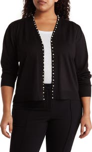BY DESIGN Panther Pearly Beaded Open Front Cardigan