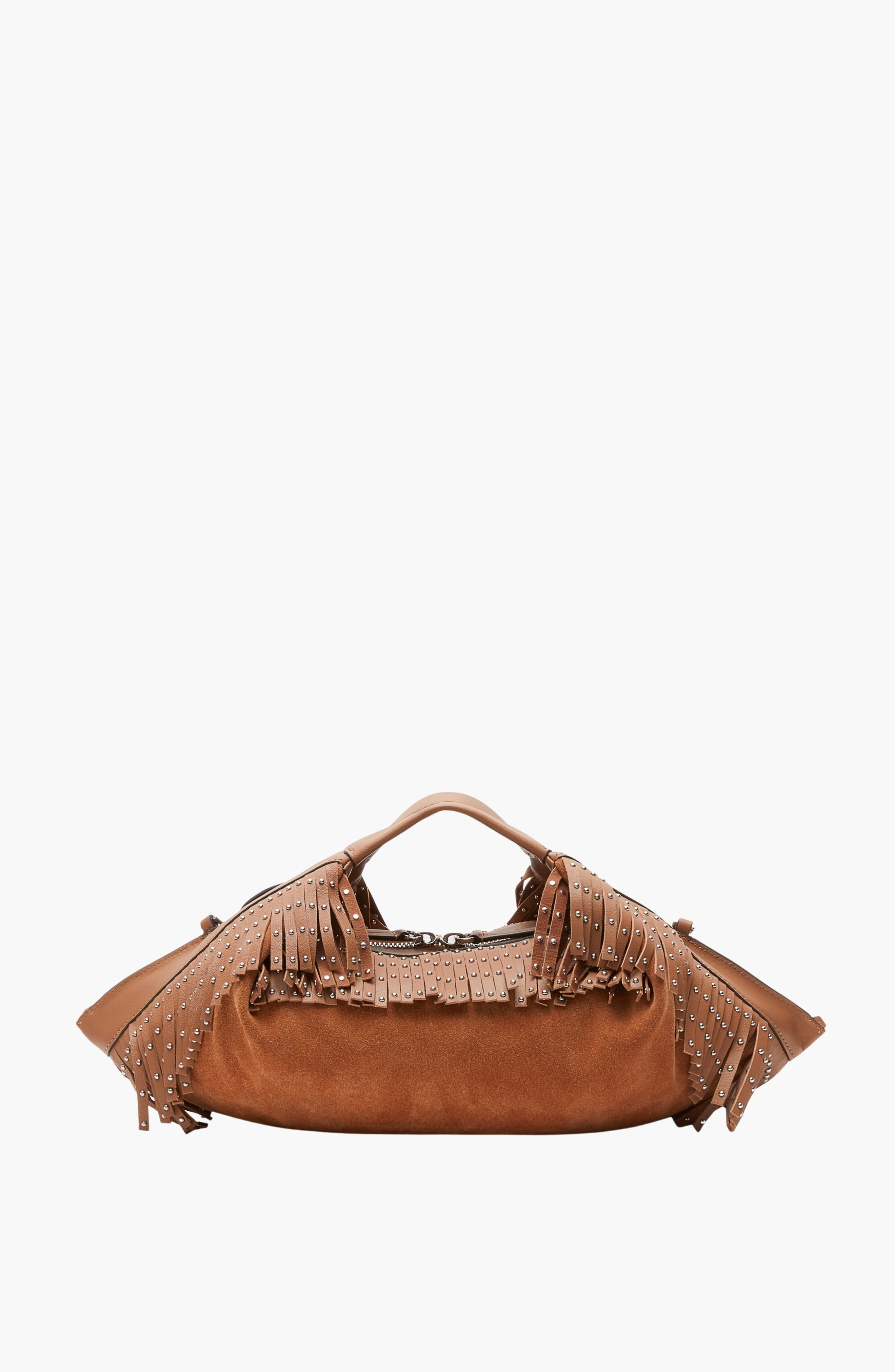 Luna Suede Fringe Mini Bag, Main, color, Camel