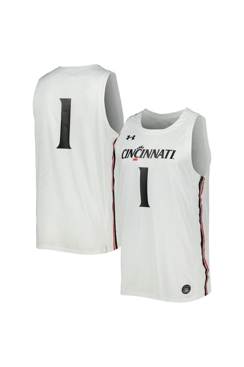 Men's Under Armour #1 White Cincinnati Bearcats Team Replica Basketball Jersey, Main, color, White