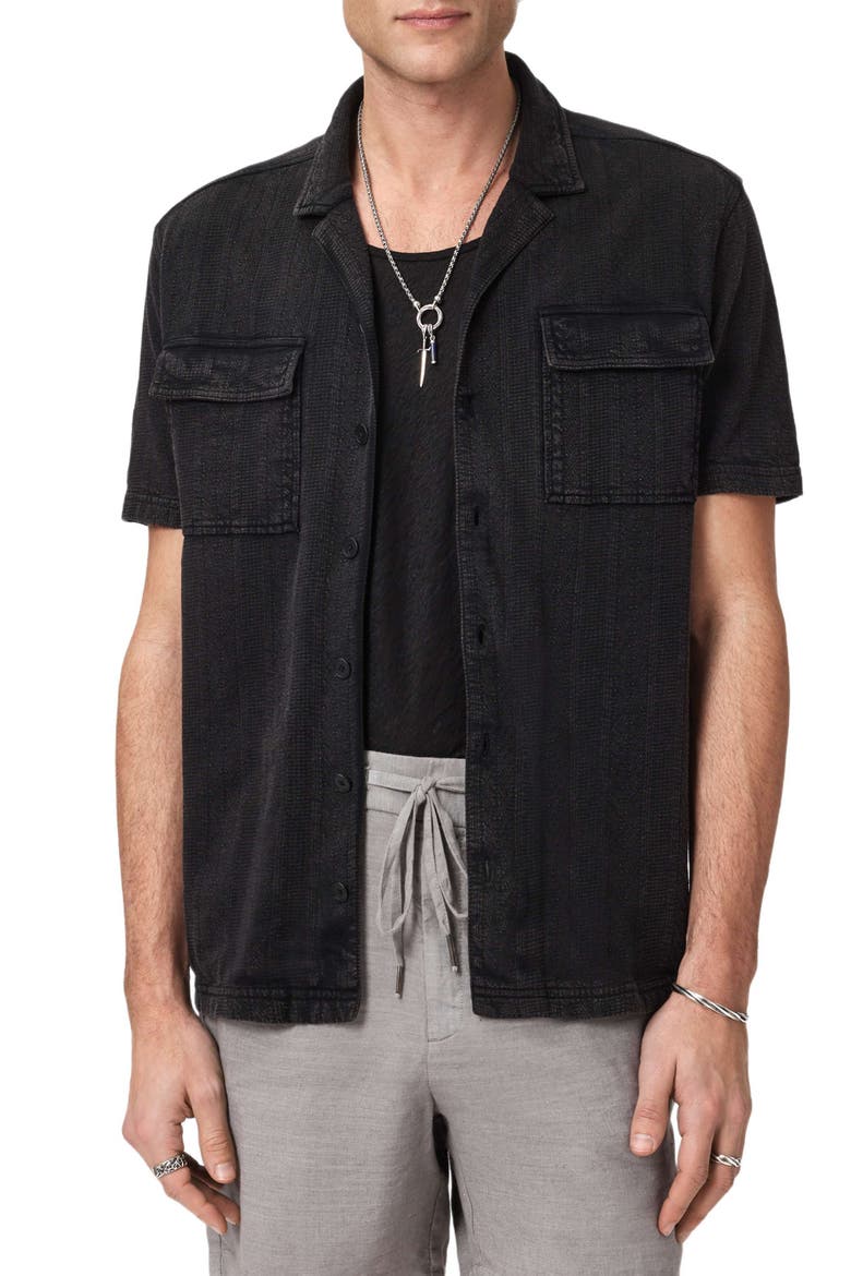 Amadora Organic Cotton Button-Up Camp Shirt, Alternate, color, BLACK