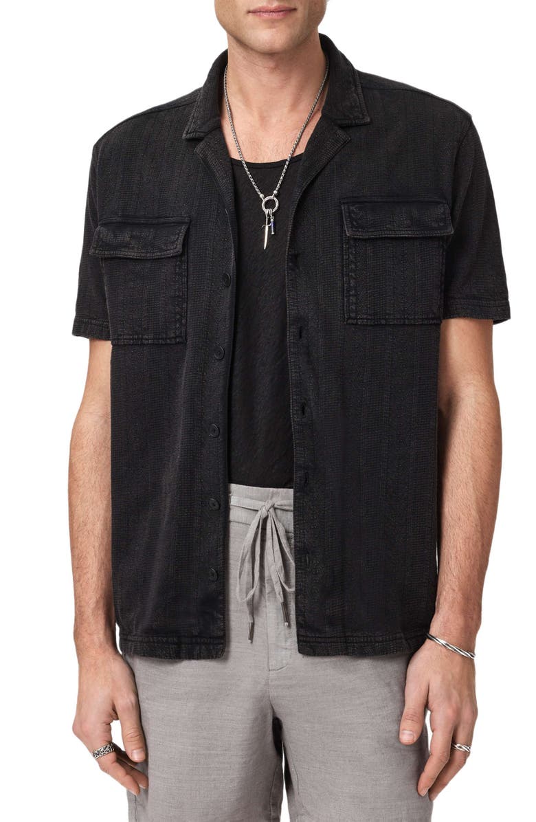 John Varvatos Amadora Organic Cotton Button-Up Camp Shirt, Alternate, color, Black