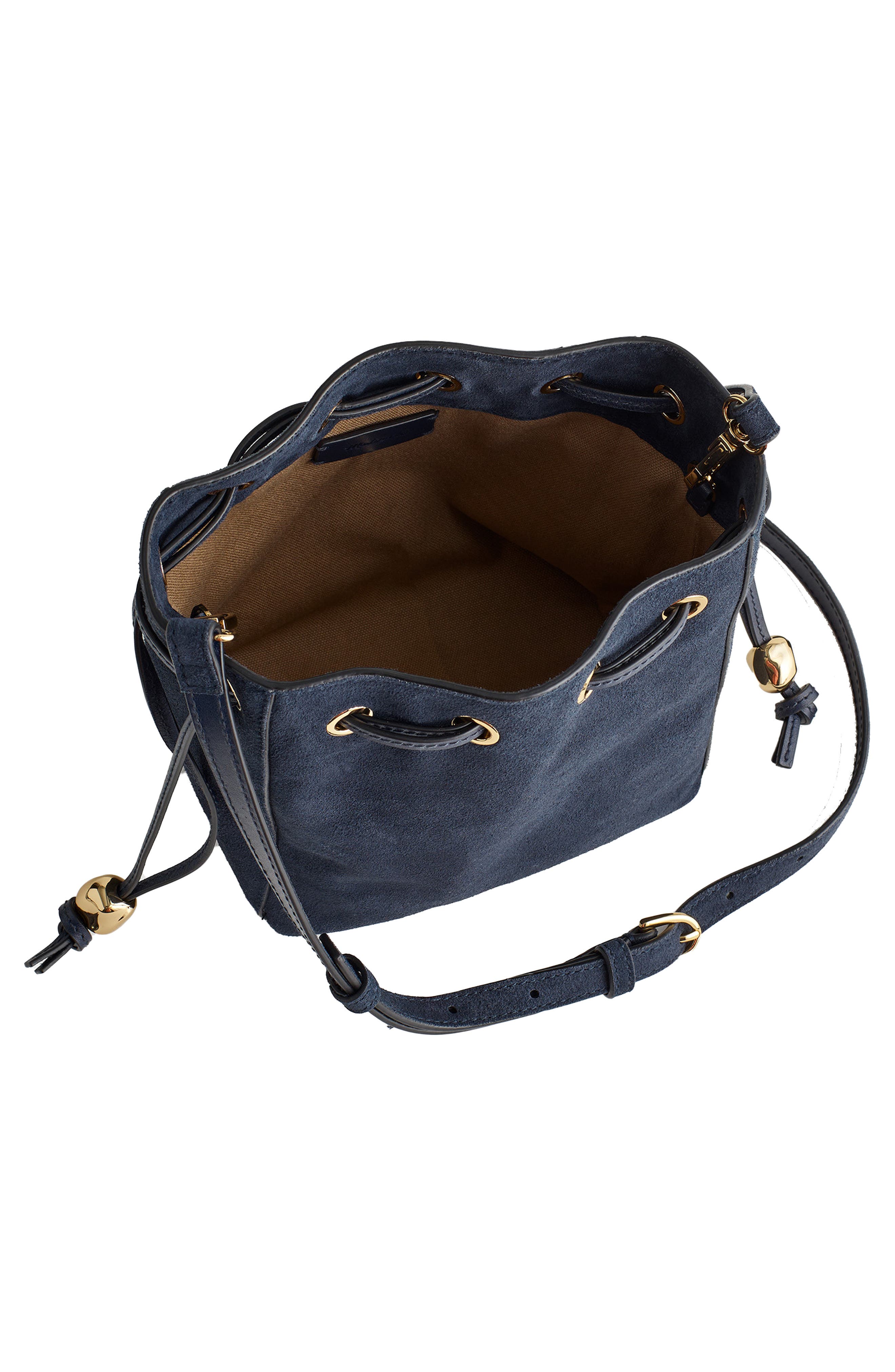 Madewell Suede Bucket Crossbody Bag, Alternate, color, Deep Indigo