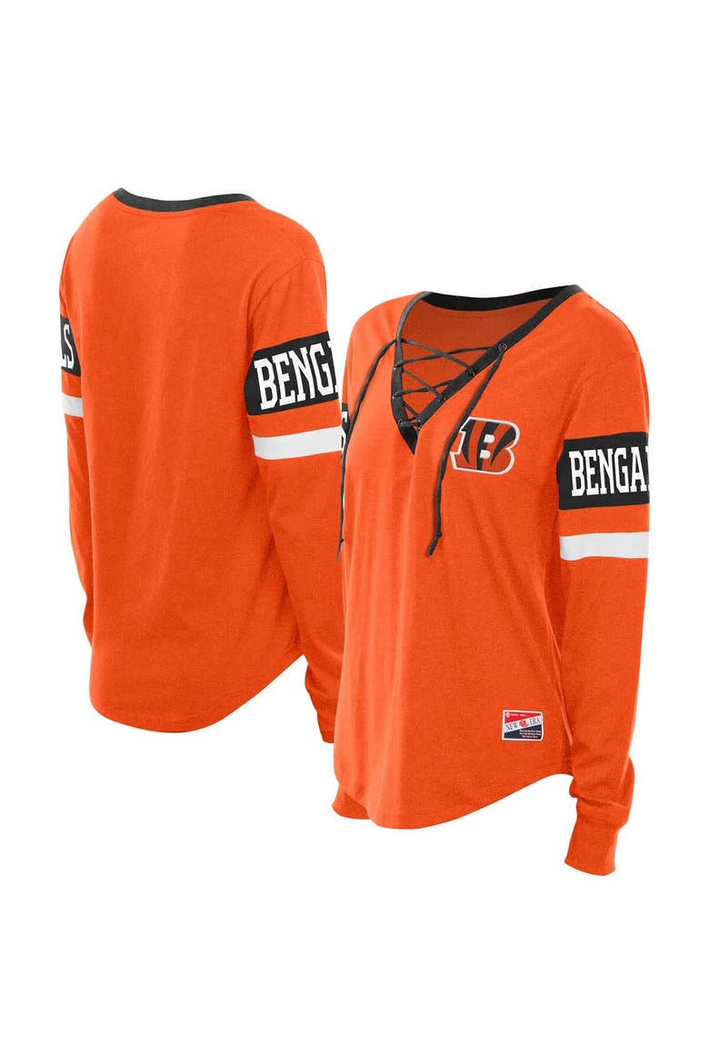 Women's New Era  Orange Cincinnati Bengals Throwback Lace-Up Long-Sleeve T-Shirt, Main, color, Orange