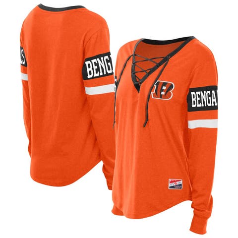 Women's New Era  Orange Cincinnati Bengals Throwback Lace-Up Long-Sleeve T-Shirt