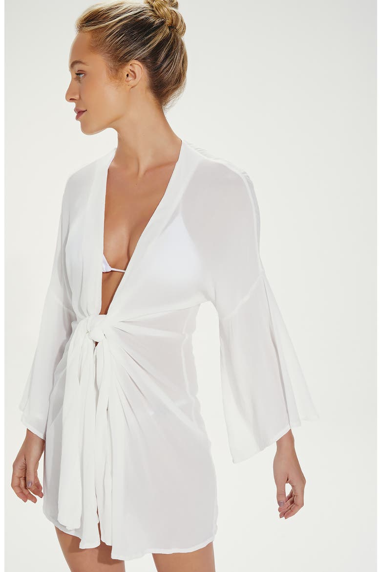 Perola Knot Front Cover-Up Minidress, Alternate, color, OFF WHITE