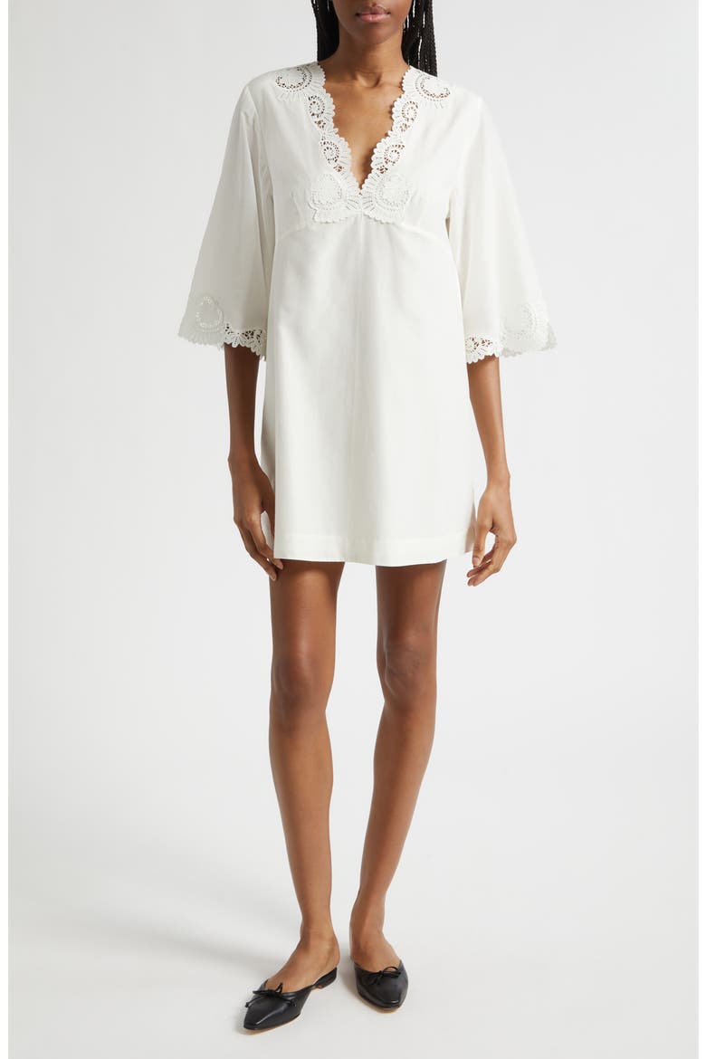 Darya Broderie Trim Kaftan Minidress, Main, color, CREAM