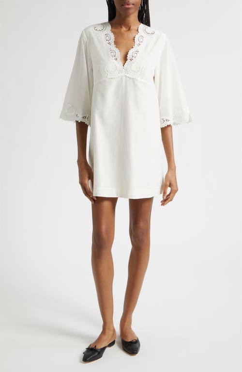POSSE Darya Broderie Trim Kaftan Minidress in Cream at Nordstrom, Size X-Large