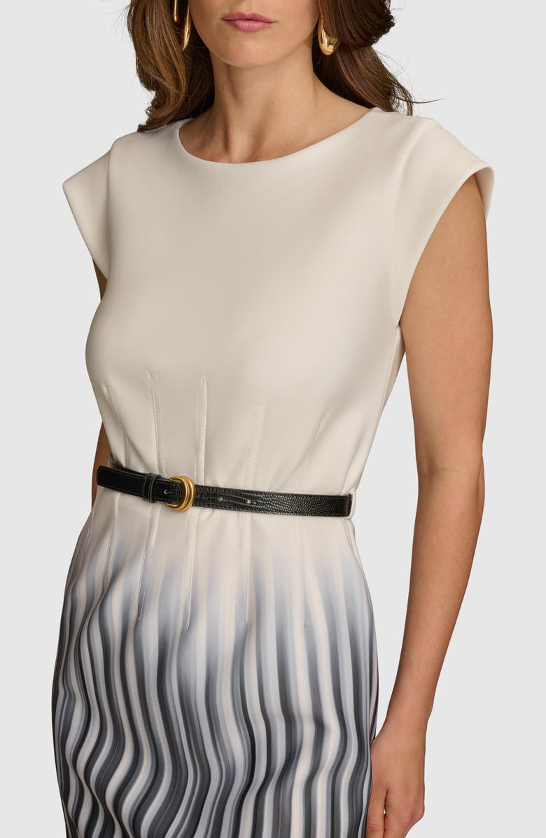Donna Karan New York Gradient Stripe Belted Sheath Dress, Alternate, color, Black Cream
