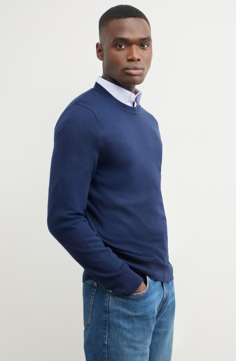 Nordstrom Italian Merino Wool Crewneck Sweater, Alternate, color, Navy Iris