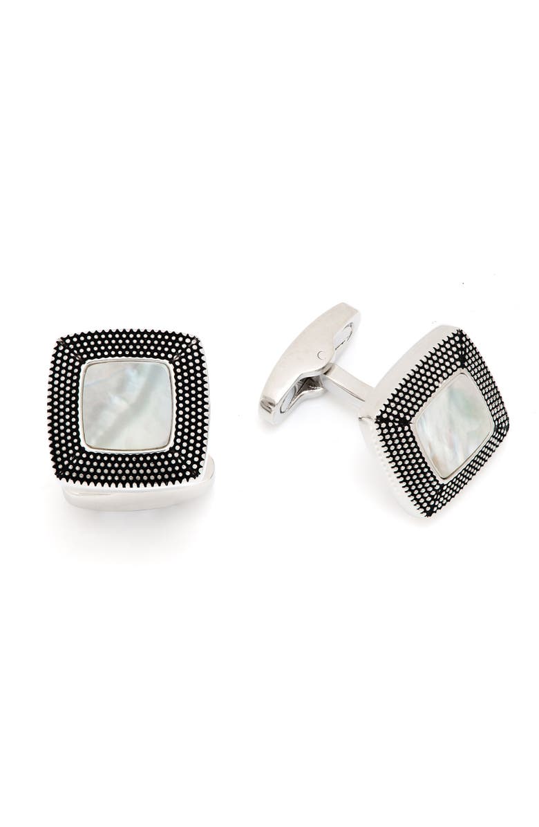 Link Up Granulated Soft Square Gemstone Inlay Cufflinks, Alternate, color, White