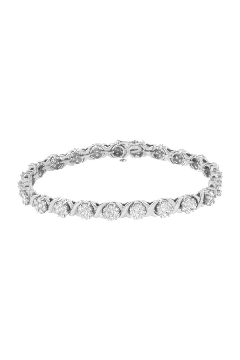 14K White Gold 4 7/8 Cttw Round Diamond Cluster Tennis Bracelet, Alternate, color, White