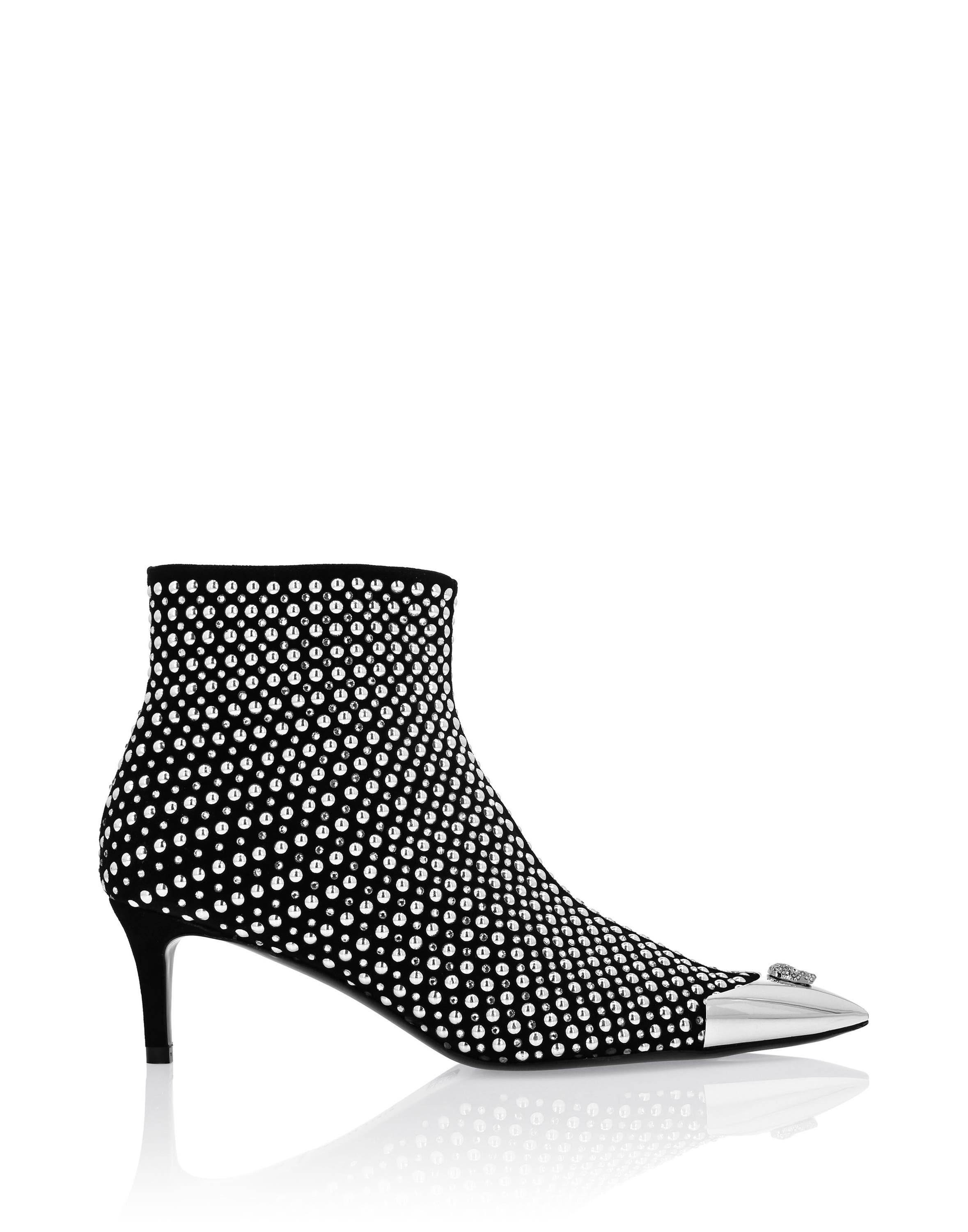 PHILIPP PLEIN Low Heel Ankle Boots Studs And Strass Skull Women, Alternate, color, Black