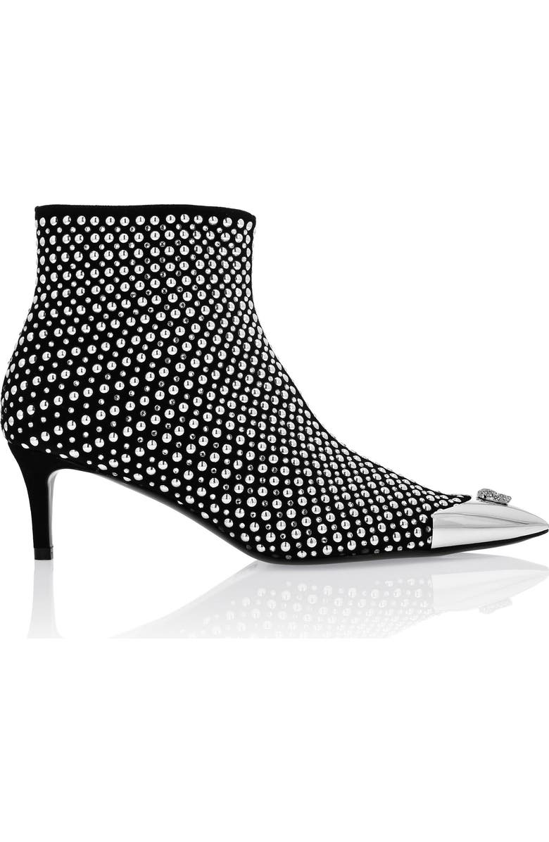 PHILIPP PLEIN Low Heel Ankle Boots Studs And Strass Skull Women, Alternate, color, Black