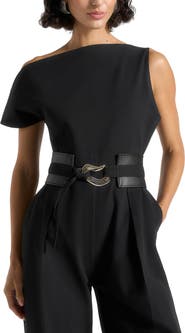 Manière De Voir Valerie Tailored Off Shoulder Jumpsuit With Belt