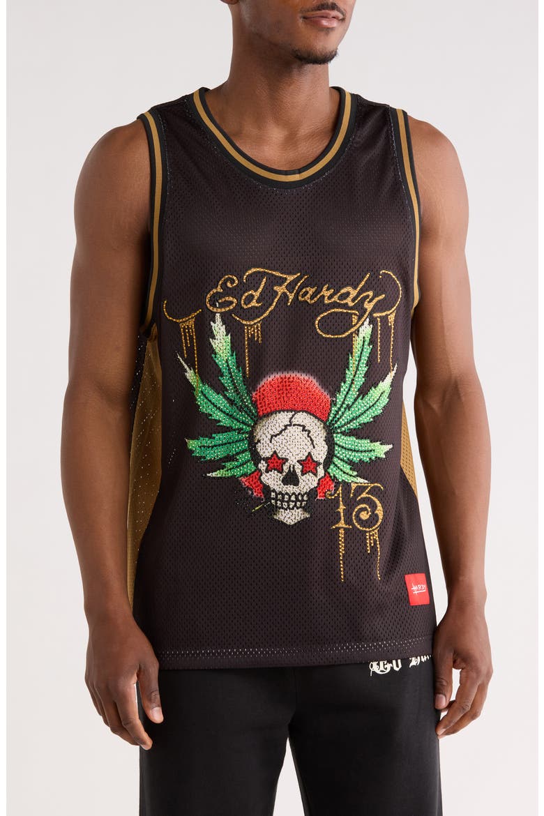 Rhinestone Skull Graphic Jersey, Main, color, BLACK