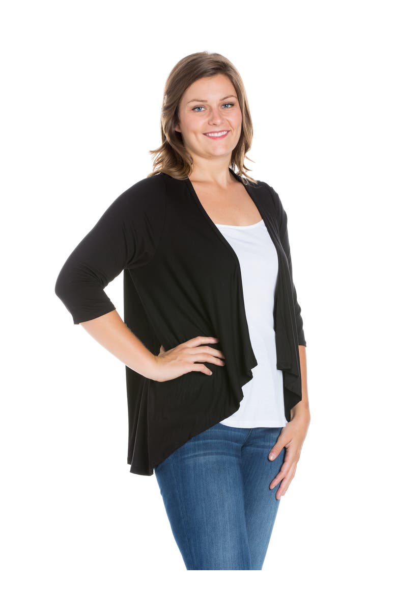 24seven Comfort Apparel Elbow Length Sleeve Open Cardigan, Alternate, color, Black