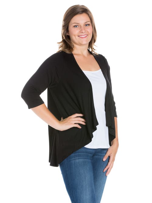 24seven Comfort Apparel Elbow Length Sleeve Open Cardigan In Black