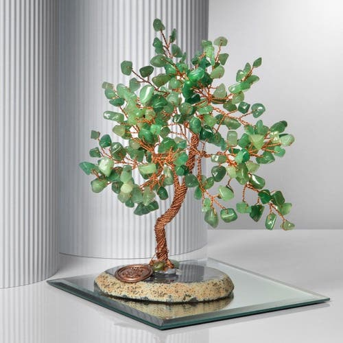 Karma And Luck Success Feng Shui Antique Jade Stone Tree In Copper/brown/green