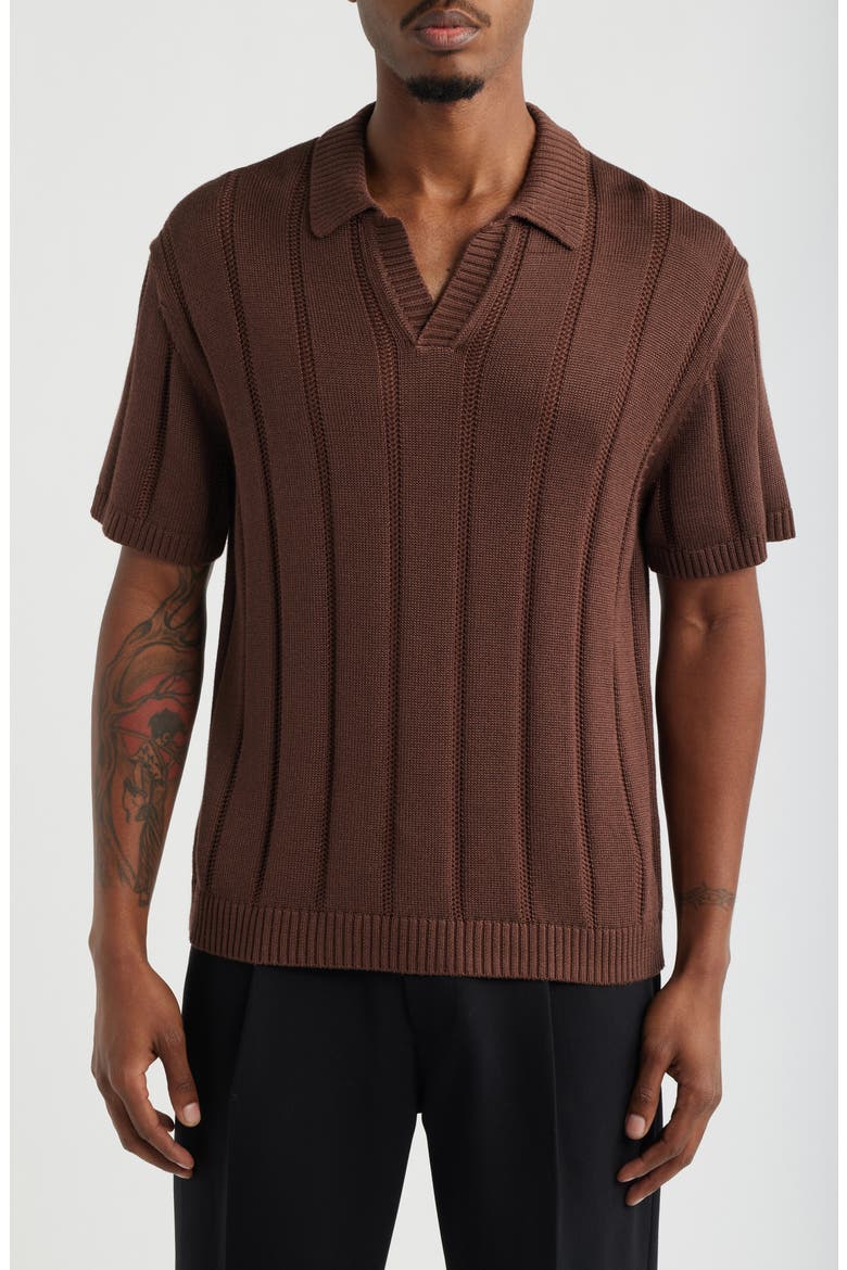 Boxy Short Sleeve Polo Sweater, Main, color, BROWN ROCK