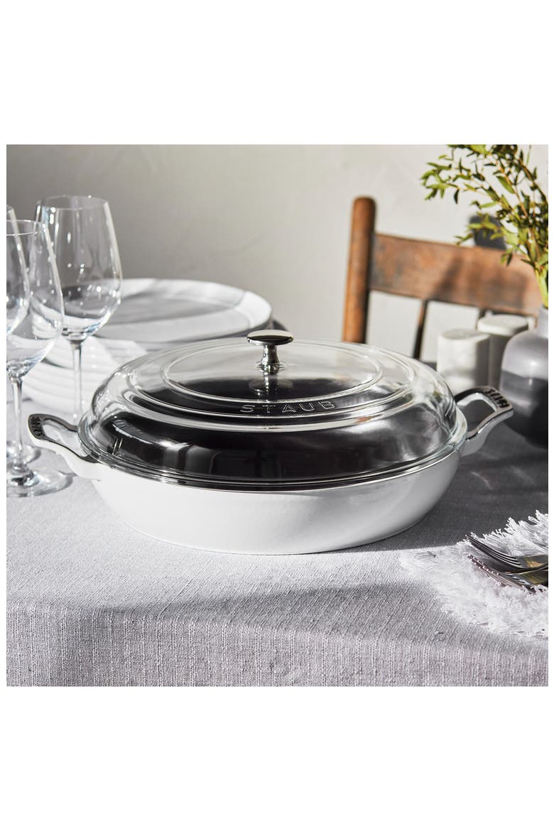 3.5 Quart Enameled Cast Iron Braiser with Glass Lid, Alternate, color, WHITE