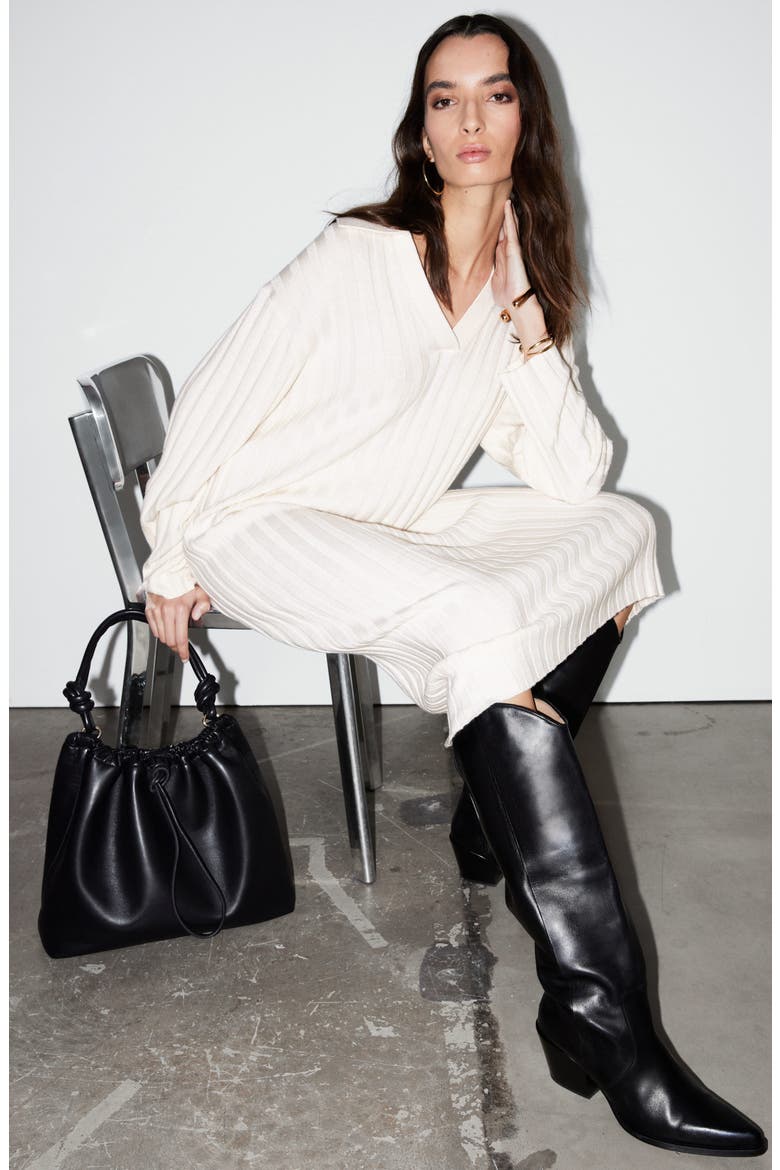 Long Sleeve Wool & Cotton Blend Rib Sweater Dress, Alternate, color, WHITE DUSTY LIGHT