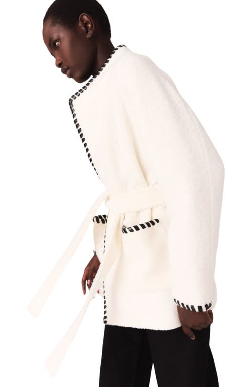 Maje Lined Coat With Contrasting Ribbon In Multi
