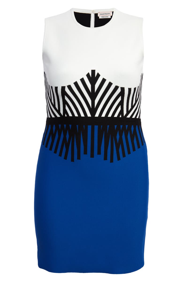 McQueen Graffiti Logo Jacquard Corset Bodice Fit & Flare Dress, Main, color,