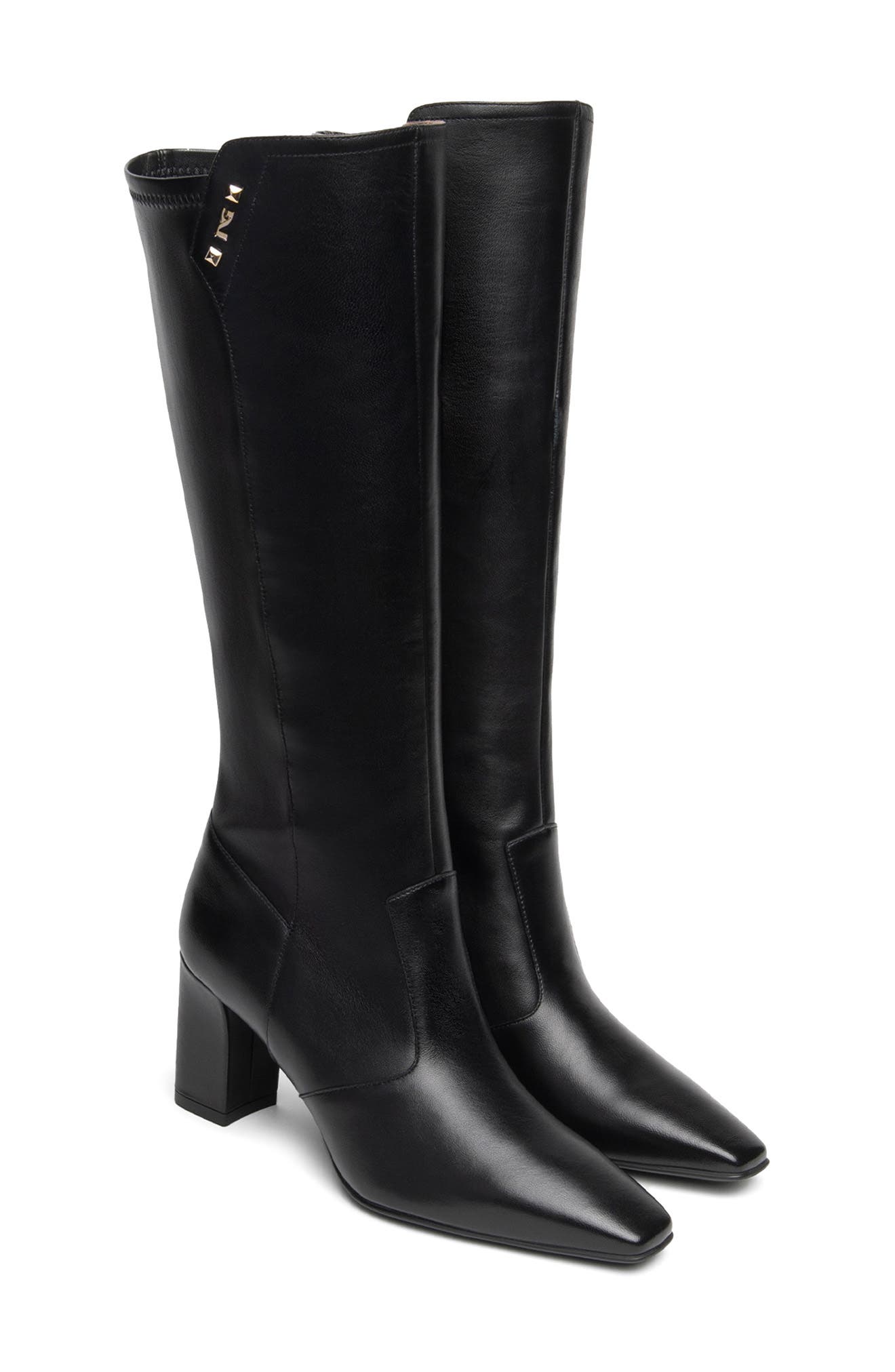Pointed Toe Stretch Knee High Boot, Main, color, BLACK
