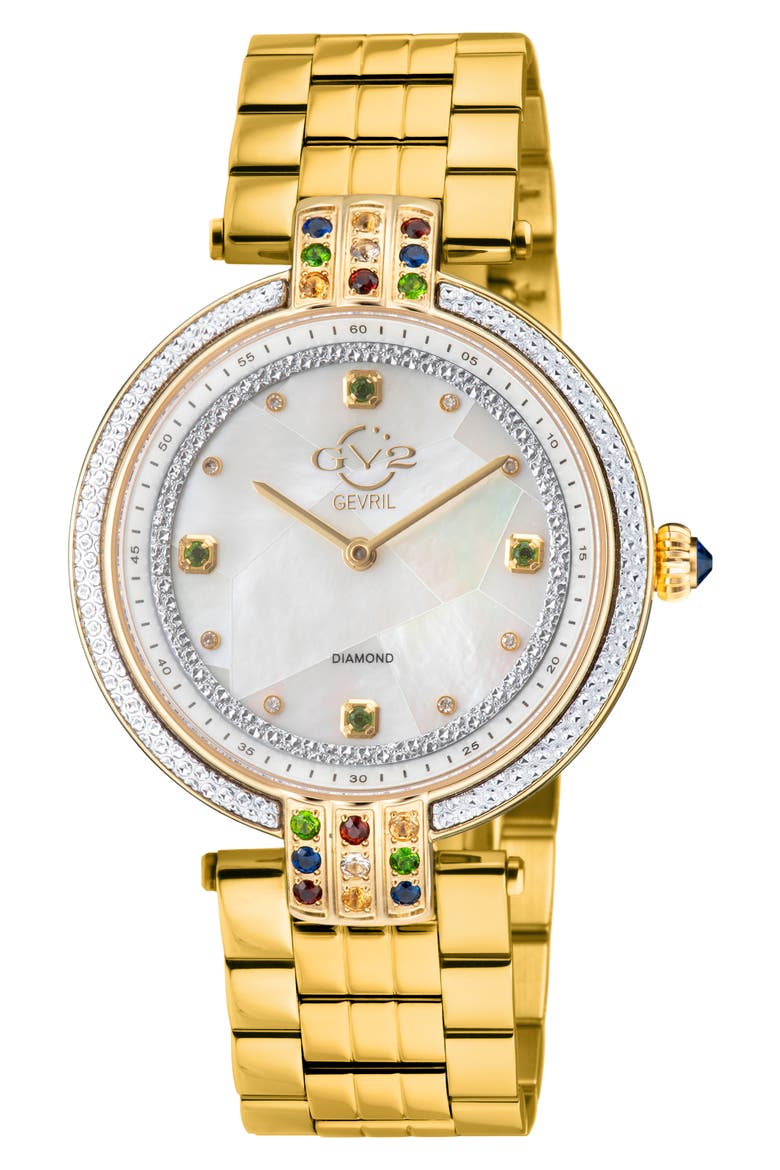 Matera Swiss Quartz White Mother of Pearl Dial Diamond Bracelet Watch, 35mm - 0.04ct., Main, color, GOLD