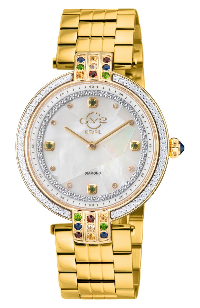 GV2 Matera Swiss Quartz White Mother of Pearl Dial Diamond Bracelet Watch, 35mm - 0.04ct., Main, color, Gold