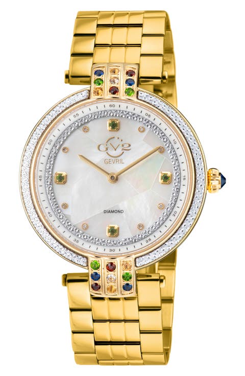 Matera Swiss Quartz White Mother of Pearl Dial Diamond Bracelet Watch, 35mm - 0.04ct.