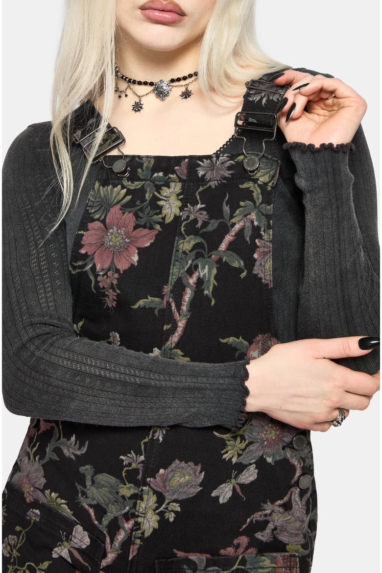Poison Eden Print Denim Dungaree Overall, Alternate, color, Black