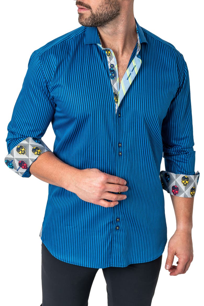 Einstein Diamonds & Stripes Contemporary Fit Button-Up Shirt, Alternate, color, BLUE