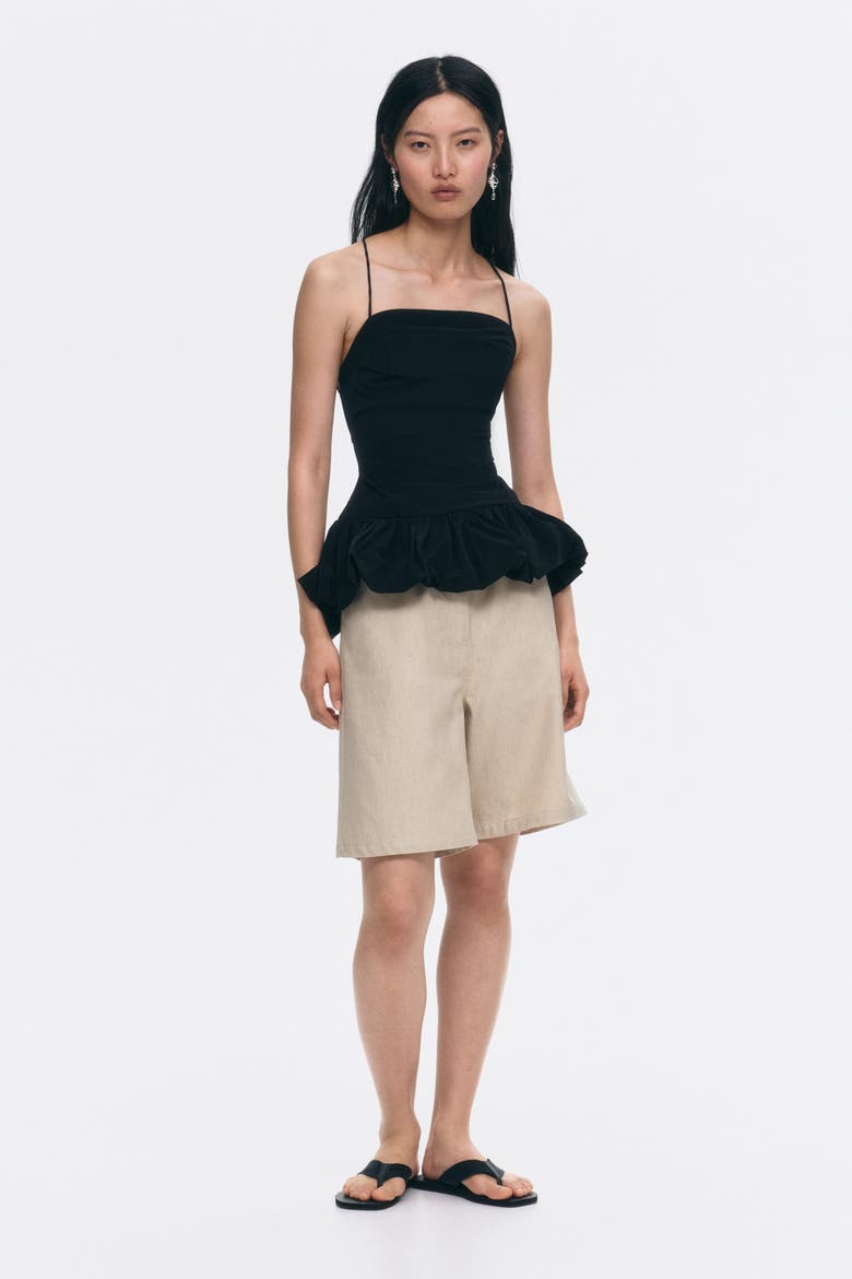 Linen-blend Bermuda Shorts, Alternate, color, Light beige