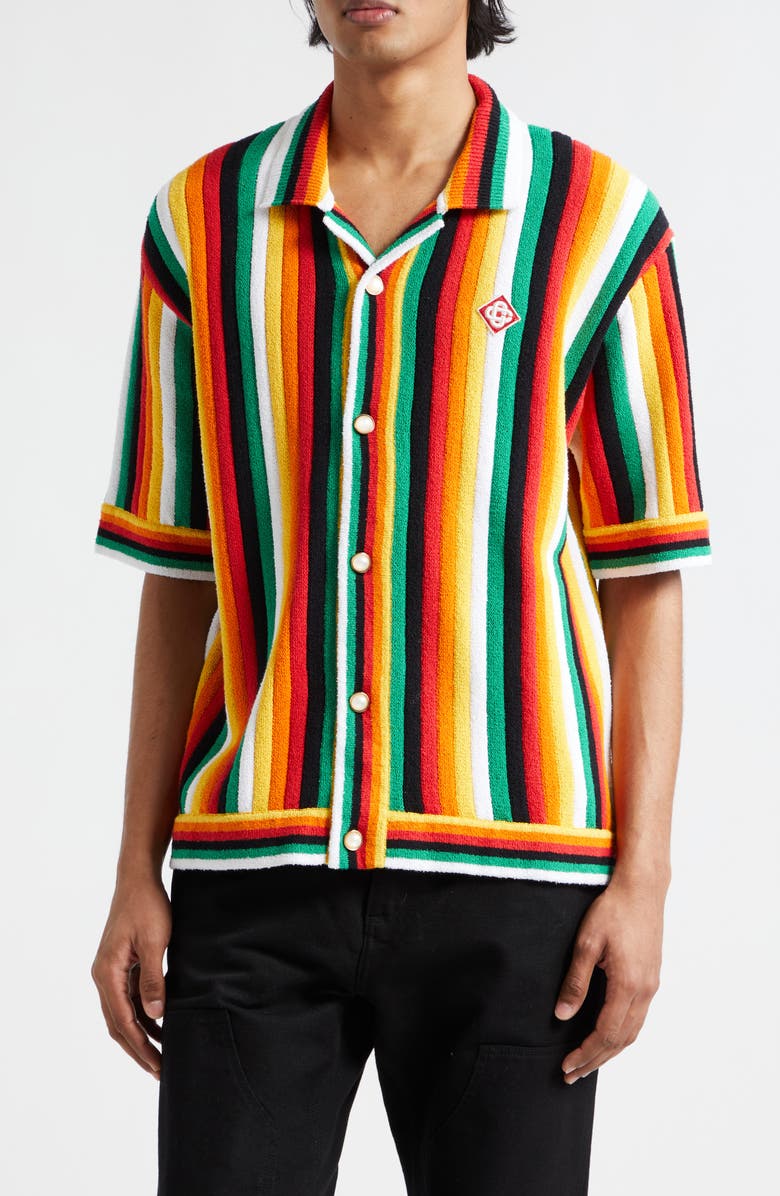 Casablanca Stripe Terry Cloth Camp Shirt, Main, color,