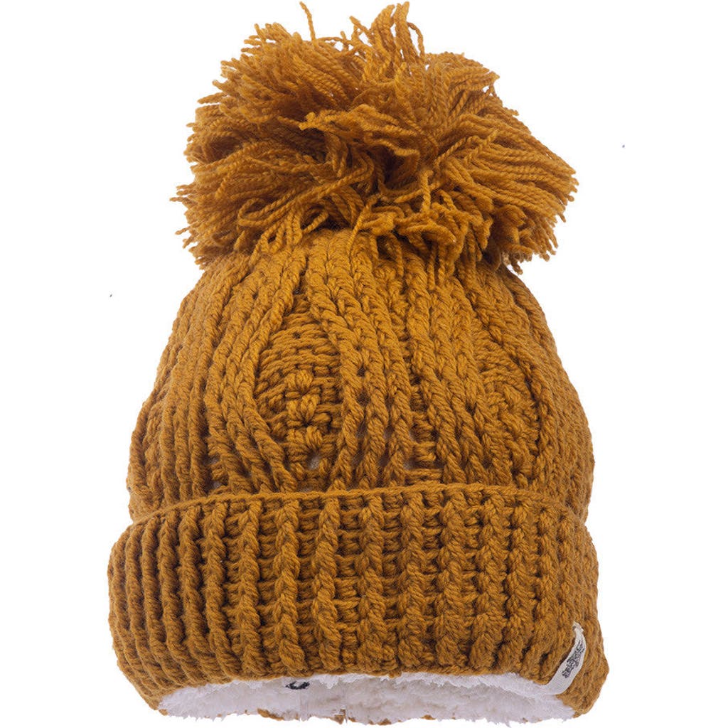 Shop Nirvana Designs Big Pom Rib Fold Hat In Honey