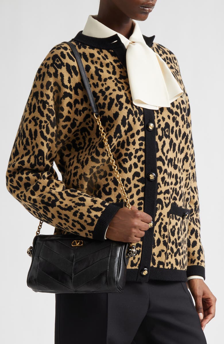 Valentino Garavani Small Panthea Chevron Patchwork Leather Shoulder Bag, Alternate, color, Black