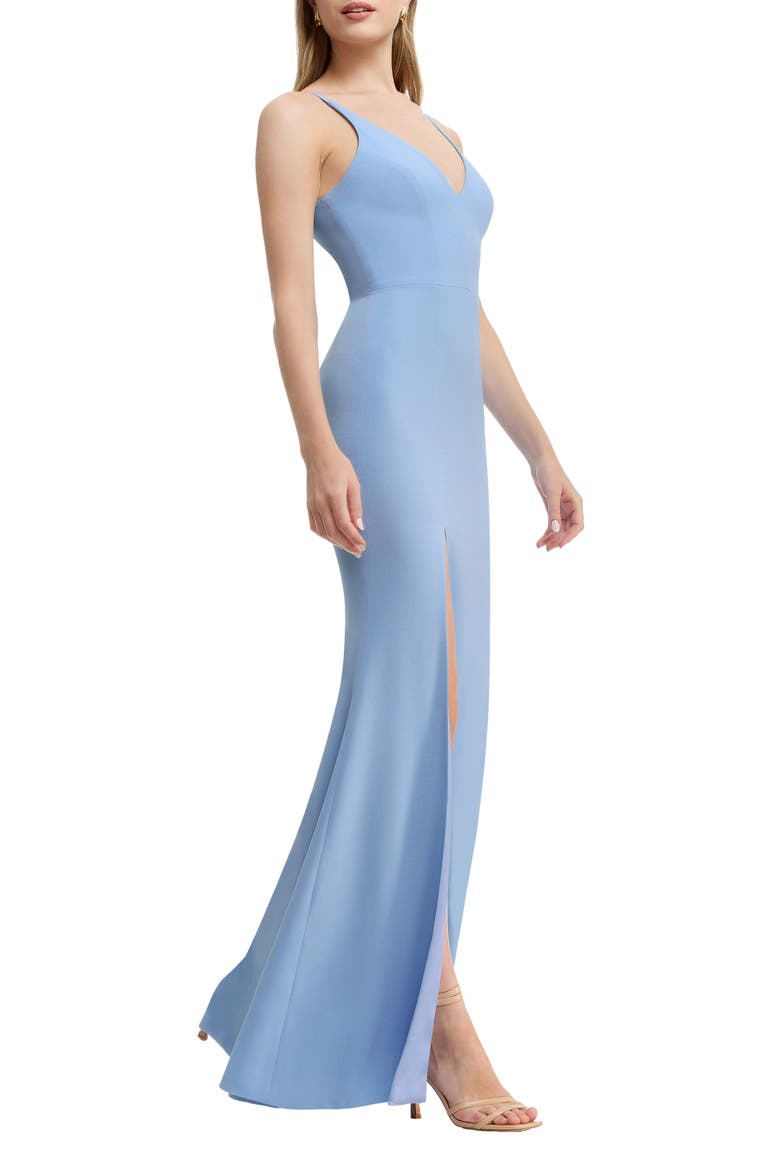 Iris Slit Crepe Gown, Alternate, color, SKY