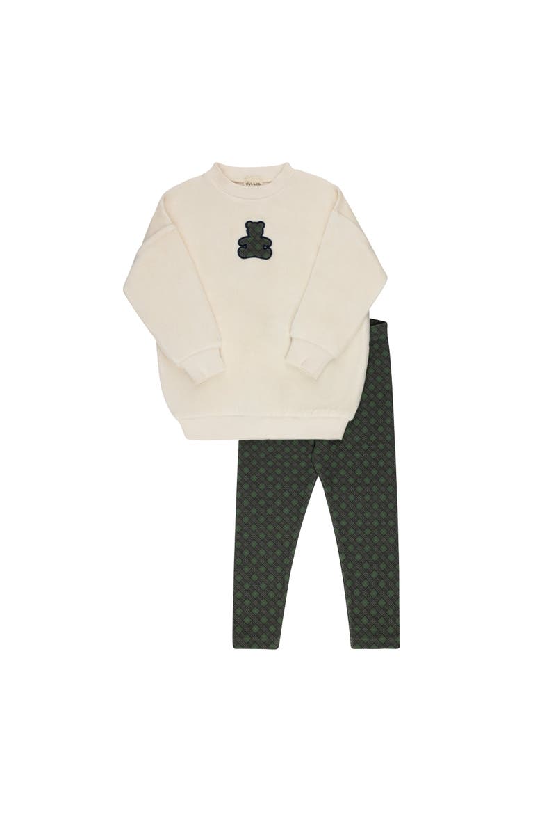 Velour Plaid Bear Collection - Sweatshirt + Leggings, Main, color, Ivory/Blue