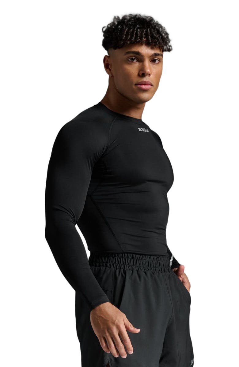 2XU Men
s Core Compression Long Sleeve, Alternate, color, Black/Silver
